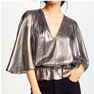 Ramy Brook Tonya Metallic V Neck Top Blouse Size S New